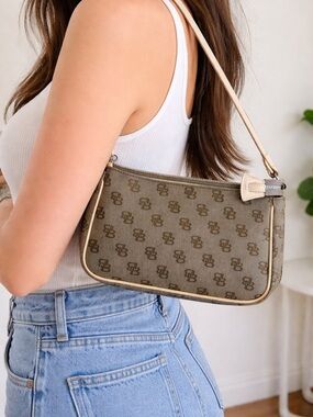 Vintage Made in ITALY Dooney & Bourke Beige Monogram Shoulder Bag